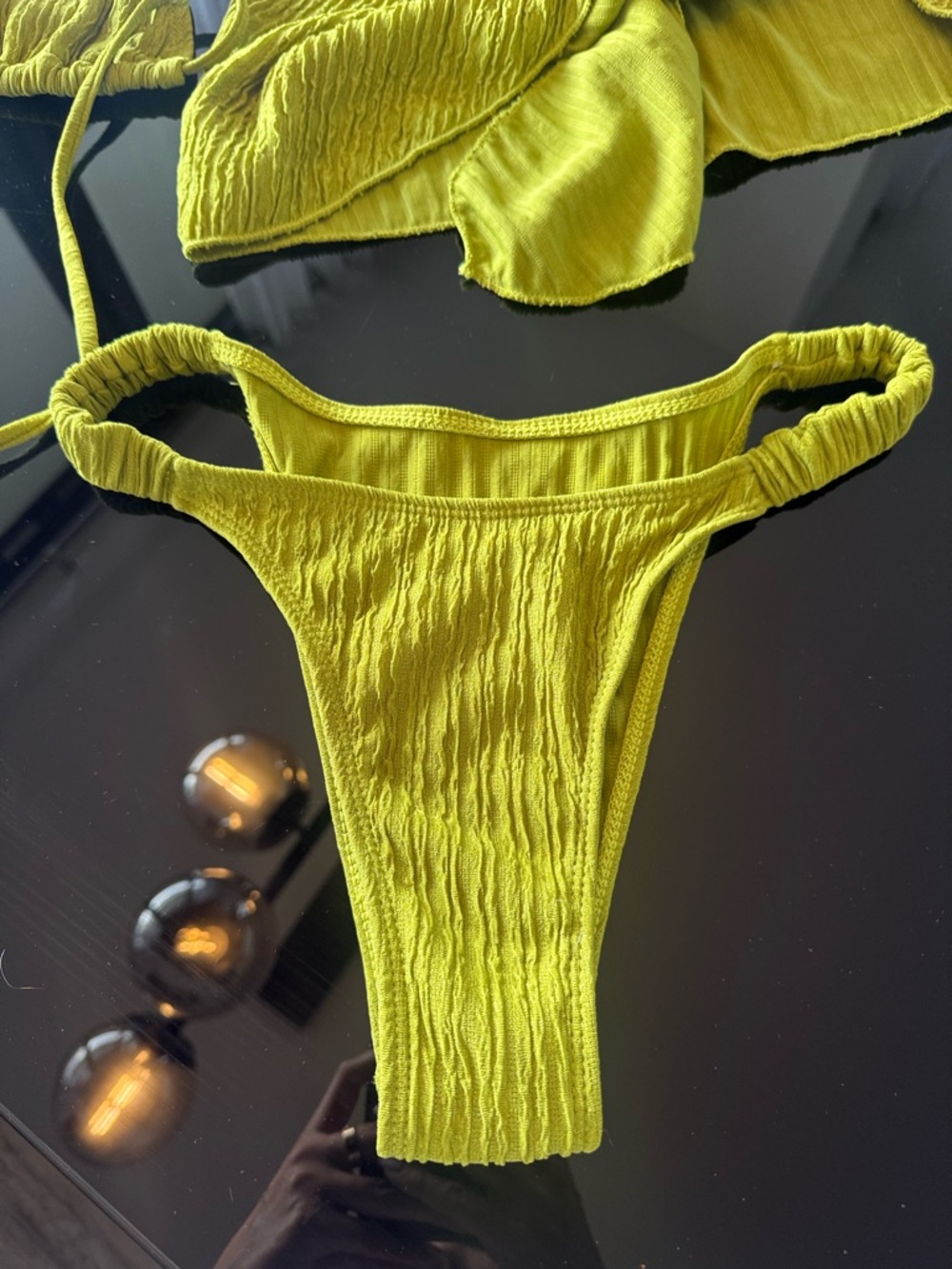 Olive Green Bikini Set with Wrap Skirt | Textured Triangle Swim + Cover Up - Picture 5 of 7